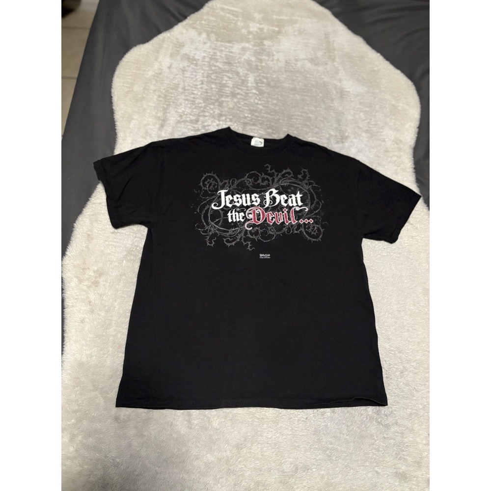 2009 Men's Kerusso Jesus Beat The Devil With A Big Ugly Stick Black T-Shirt L